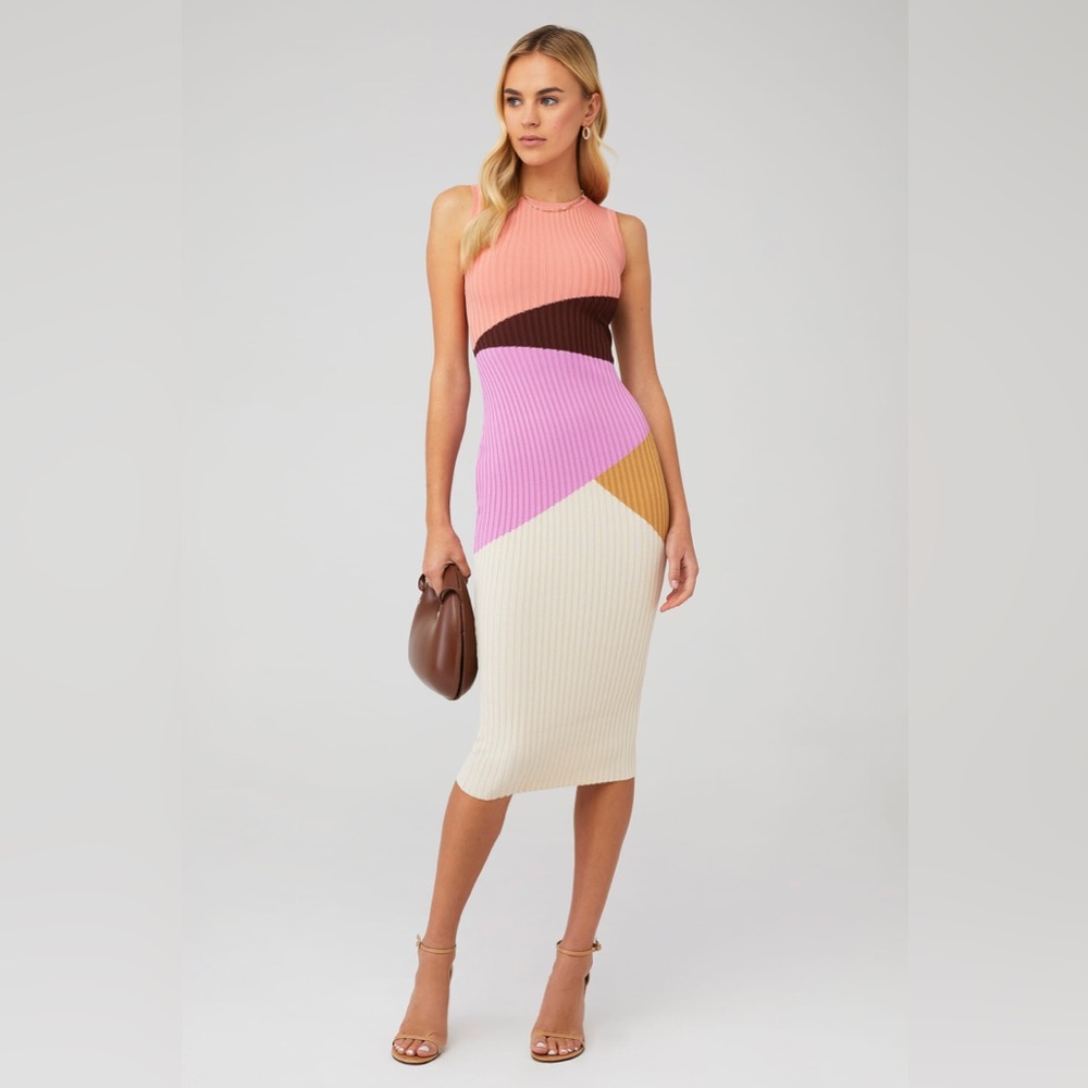 MINKPINK Evie Knit Sleeveless Midi Dress Size Large Multicolor Colorblock NWOT